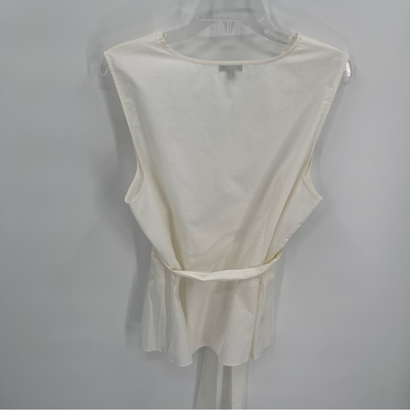 Talbots White Women Sleeveless Faux Wrap Top Classic belted size 18 crisp cotton - Picture 5 of 9